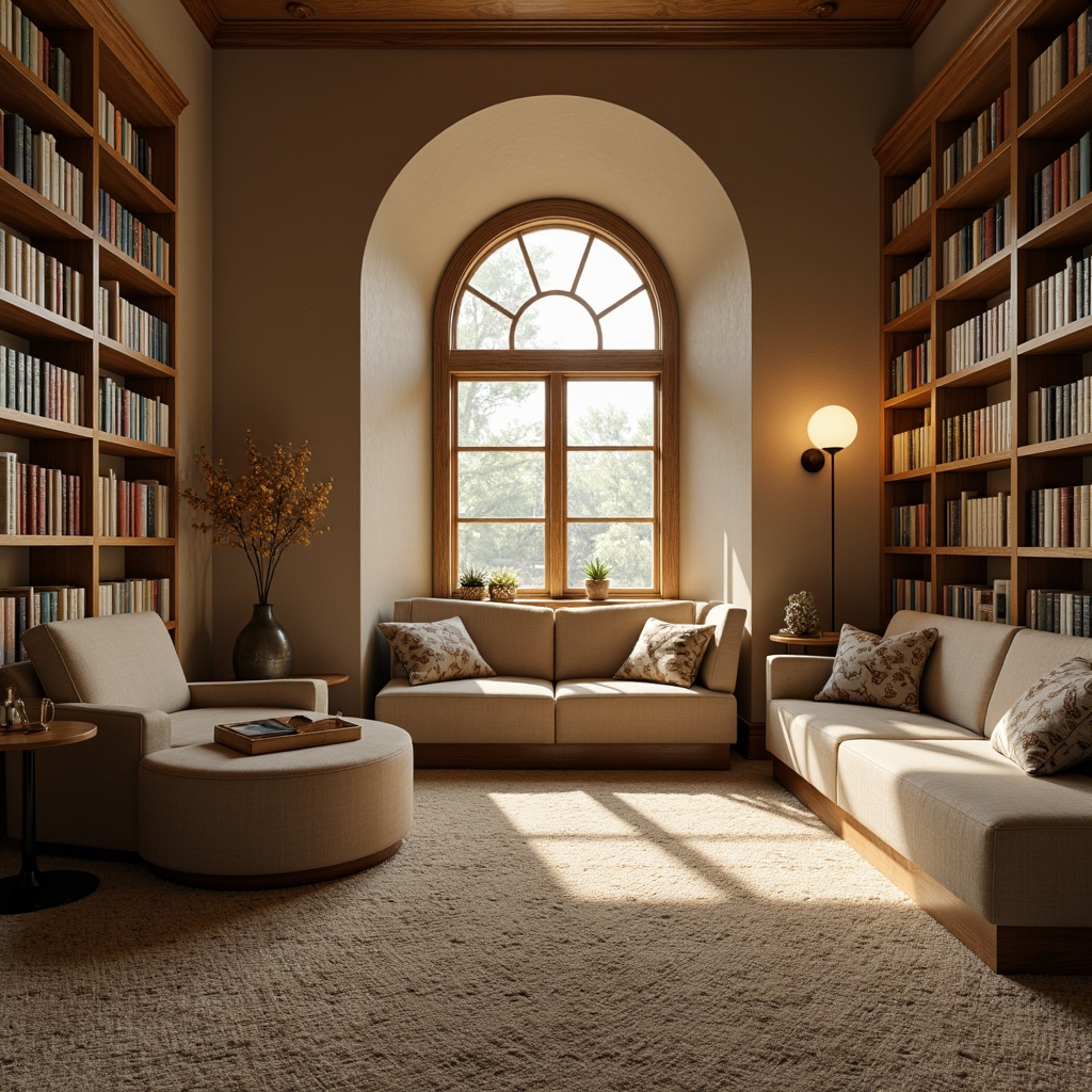 Prompt: Cozy reading nook, sound-absorbing materials, acoustic panels, soft plush carpeting, comfortable ergonomic seating, wooden bookshelves, warm beige color scheme, natural light filtering through blinds, calm ambiance, peaceful atmosphere, minimal background noise, whisper-quiet environment, soft instrumental music, subtle scent of old books, intimate setting, 1/1 composition, shallow depth of field, softbox lighting, realistic textures.