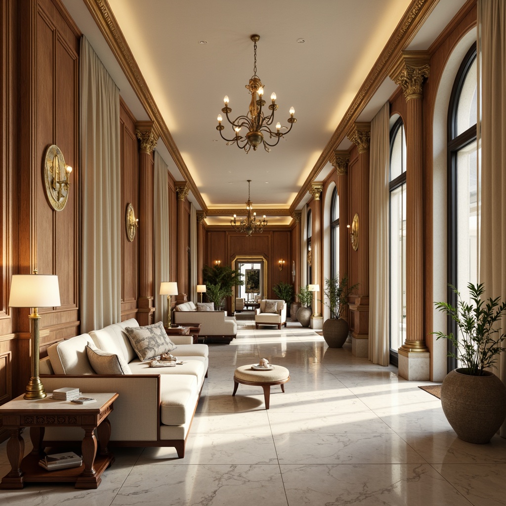 Prompt: Elegant classic interior, rich wood tones, ornate furnishings, luxurious fabrics, velvety soft textures, creamy whites, warm beige, muted gold accents, subtle earthy undertones, refined marble surfaces, intricate moldings, ornamental patterns, symmetrical compositions, softbox lighting, 1/1 composition, realistic reflections, ambient occlusion.