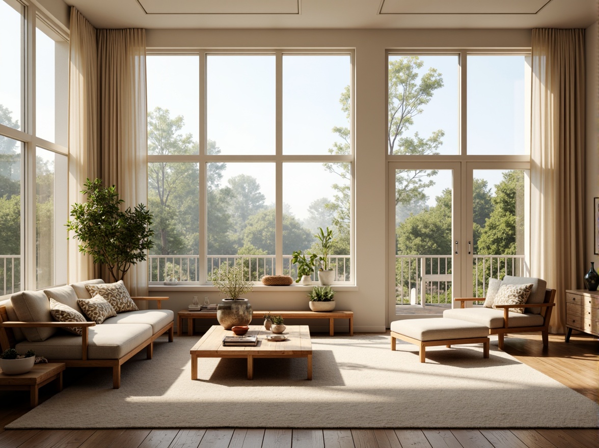 Prompt: Cozy Scandinavian living room, large windows, minimal window frames, light-filled interior, soft warm lighting, natural textiles, wooden accents, minimalist decor, Nordic-inspired color palette, calming atmosphere, simplicity and functionality, functional layout, modern Scandinavian furniture, sleek lines, organic shapes, nature-inspired patterns, botanical prints, greenery, potted plants, subtle wood grain textures, ambient occlusion, shallow depth of field, 3/4 composition, realistic rendering.