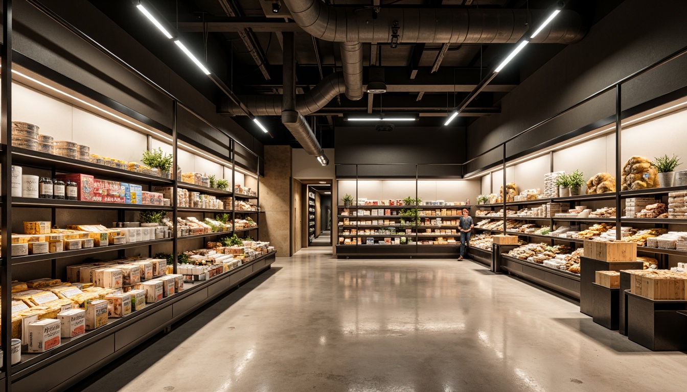 Prompt: Minimalist grocery store interior, soft warm lighting, subtle shadows, clean lines, simple shelving, industrial metal accents, polished concrete floors, neutral color palette, recessed LED lights, track lighting, warm white tones, 1/2 composition, shallow depth of field, realistic textures, ambient occlusion.