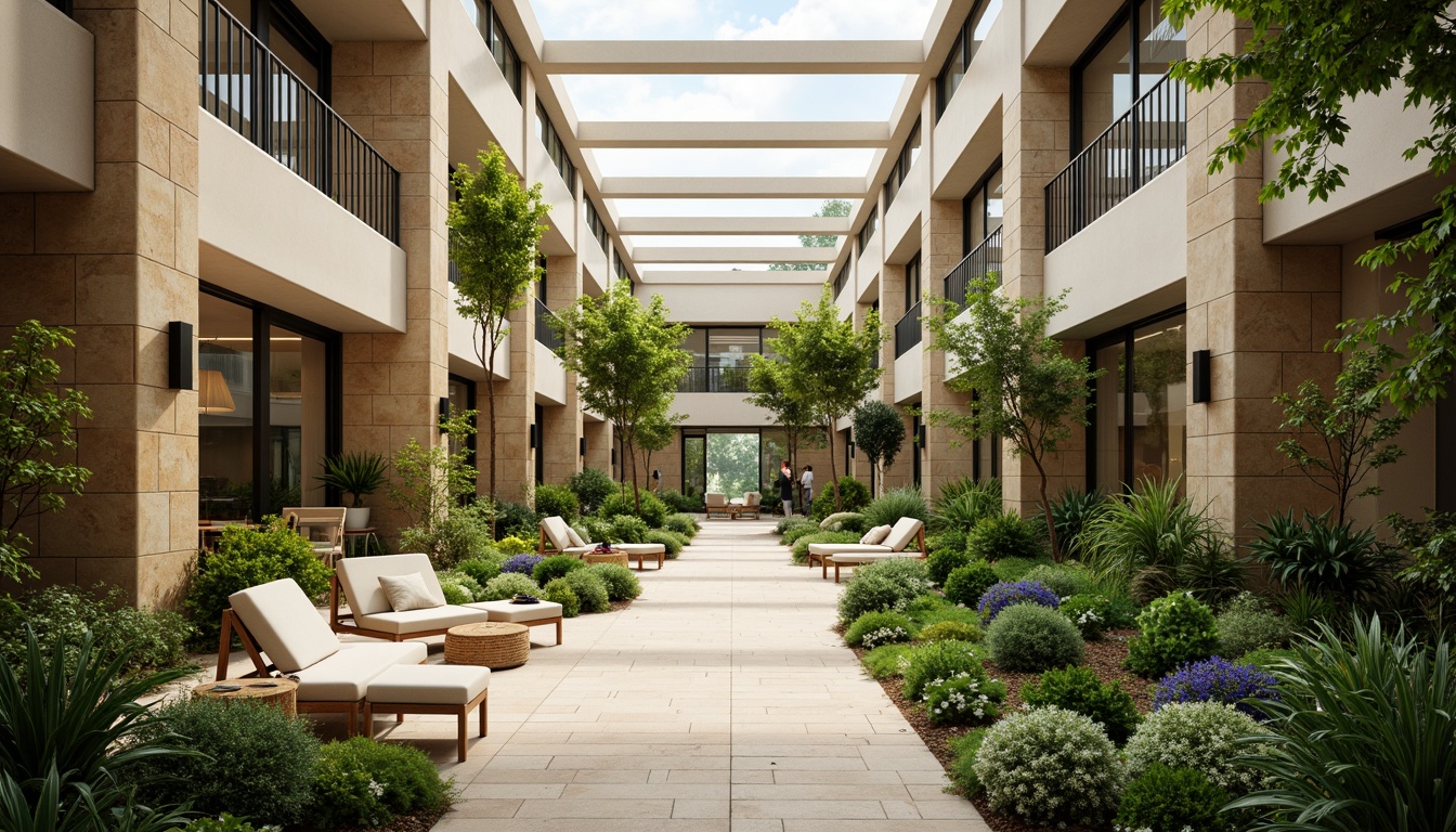 Prompt: Vibrant atrium, lush greenery, natural stone walls, modern minimalist architecture, large skylights, floor-to-ceiling windows, reflective glass surfaces, warm beige tones, soft diffused lighting, ambient shadows, 3/4 composition, panoramic view, realistic textures, subtle color palette, harmonious balance, serene atmosphere, comfortable seating areas, cozy reading nooks, elegant furnishings.