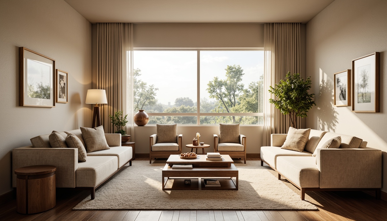 Prompt: Cozy living room, plush sofas, comfortable armchairs, wooden coffee tables, soft cushions, elegant lamps, large windows, natural light, warm beige colors, textured carpets, modern minimalist decor, spacious floor plan, circular seating arrangement, panoramic view, 1/2 composition, softbox lighting, realistic textures, ambient occlusion.