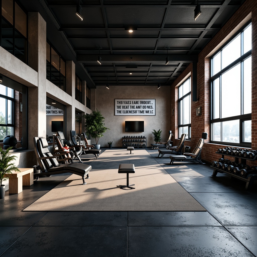 Prompt: Modern home gym, industrial-style equipment, rubber flooring, mirrored walls, high ceilings, large windows, natural light, urban loft atmosphere, minimalist decor, motivational quotes, weightlifting machines, cardio equipment, exercise mats, adjustable dumbbells, kettlebells, jump ropes, medicine balls, sound system, energetic music, dynamic lighting, shallow depth of field, 1/1 composition, realistic textures, ambient occlusion.