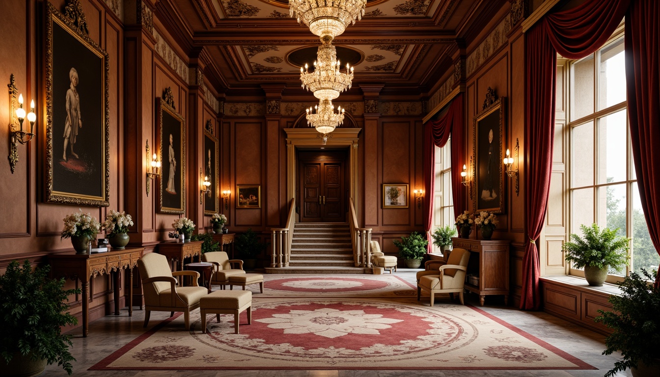 Prompt: Luxurious mansion, ornate furnishings, rich wood tones, velvet drapes, crystal chandeliers, gilded frames, marble floors, intricate moldings, stately columns, grand staircases, opulent fabrics, lavish textiles, antique vases, vintage artifacts, soft warm lighting, shallow depth of field, 1/1 composition, realistic textures, ambient occlusion.