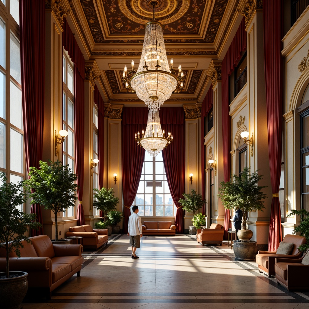 Prompt: Ornate hospital lobby, grand chandeliers, rich velvet drapes, intricately carved wooden furniture, gilded frames, luxurious leather sofas, polished marble floors, ornamental mirrors, crystal chandeliers, majestic columns, Baroque-inspired patterns, warm golden lighting, shallow depth of field, 1/1 composition, realistic textures, ambient occlusion.