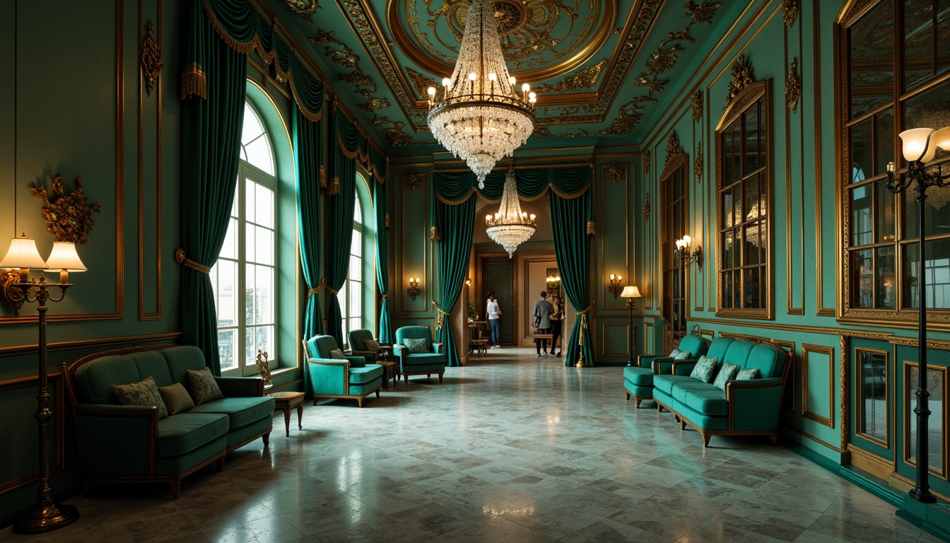 Prompt: Luxurious Baroque interior, rich celadon hues, soft golden accents, ornate furnishings, intricate carvings, velvet drapes, crystal chandeliers, marble floors, subtle gradient effects, warm candlelight, shallow depth of field, 1/1 composition, realistic textures, ambient occlusion.