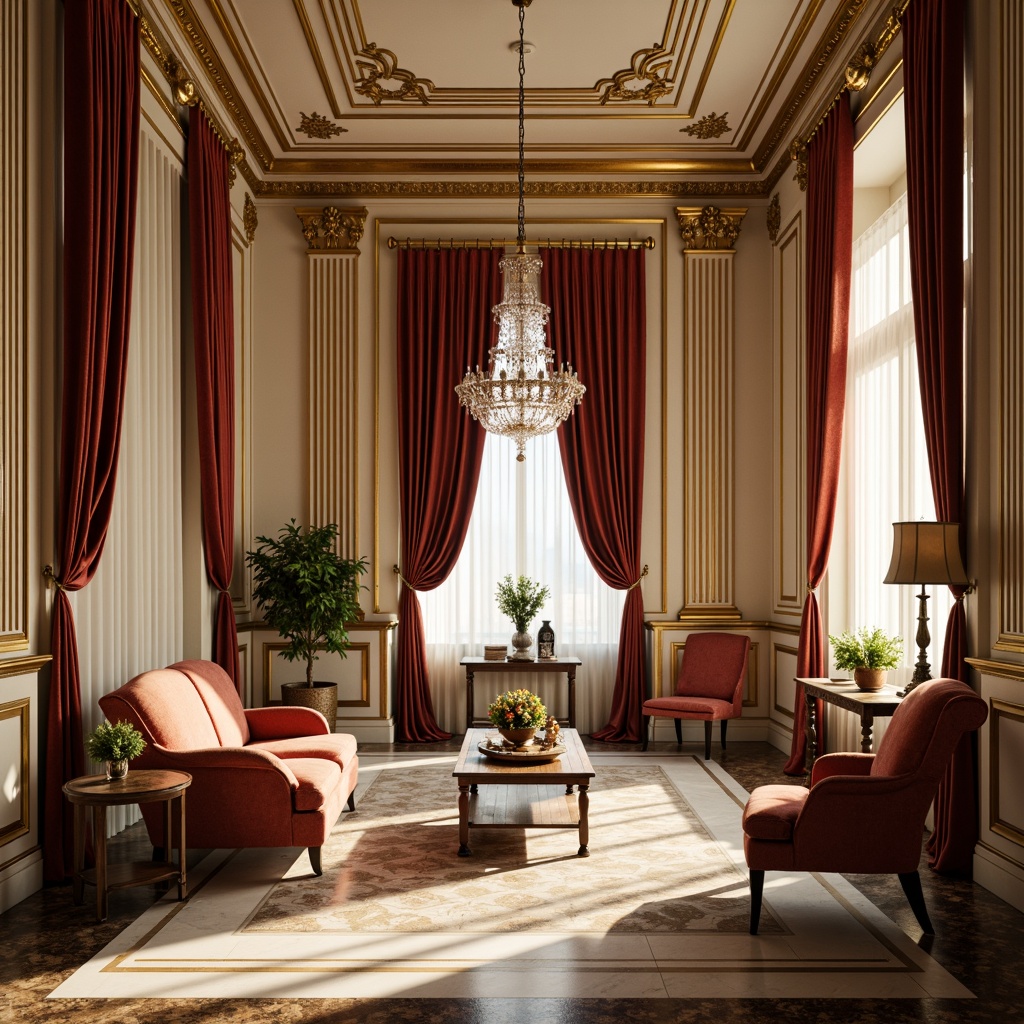 Prompt: Elegant mansion, ornate moldings, rich wood tones, velvet upholstery, gilded accents, crystal chandeliers, marble flooring, soft cream walls, luxurious drapery, antique furnishings, intricate patterns, warm golden lighting, shallow depth of field, 2/3 composition, realistic textures, ambient occlusion.