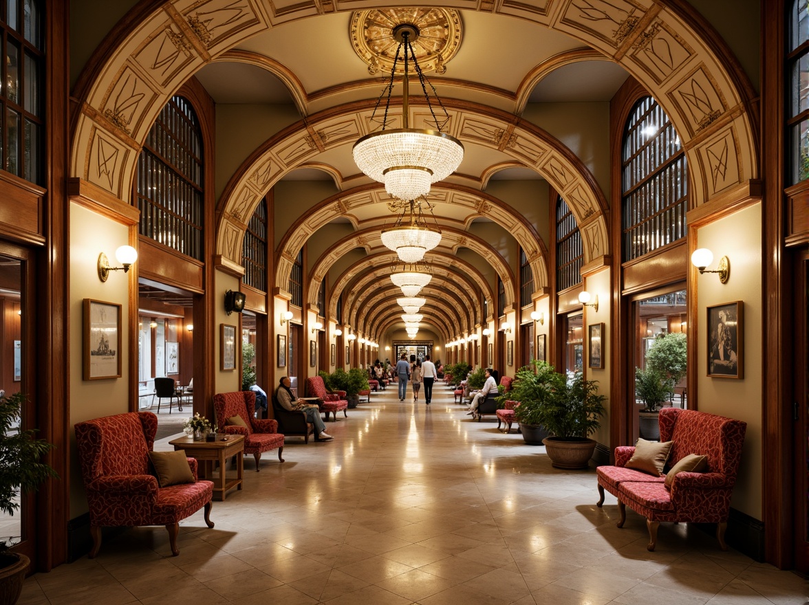 Prompt: Grandiose metro stations, ornate details, Rococo style architecture, intricate moldings, gilded accents, crystal chandeliers, sweeping archways, grand staircases, lavish furnishings, velvet upholstery, ornamental mirrors, marble floors, stately columns, elegant curves, soft warm lighting, shallow depth of field, 1/1 composition, realistic textures, ambient occlusion.