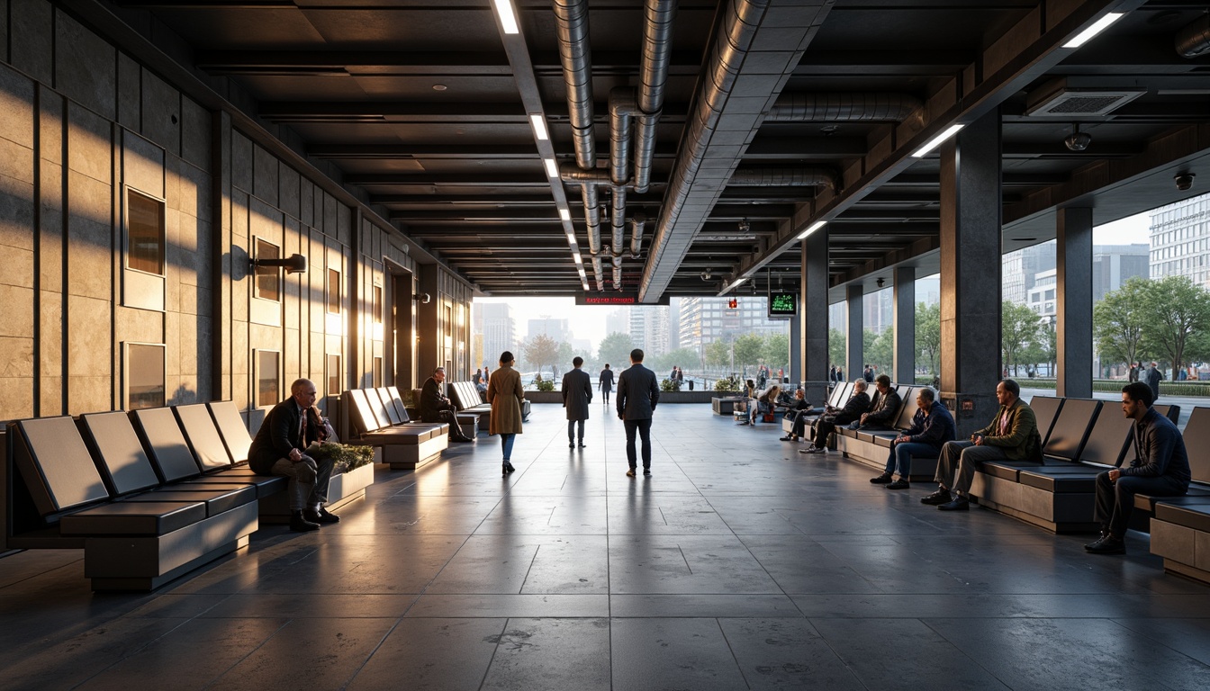 Prompt: Sleek train station, minimalist architecture, clean lines, industrial materials, exposed ductwork, concrete floors, modern LED lighting, soft warm glow, subtle color temperatures, ambient shadows, indirect illumination, futuristic fixtures, stainless steel accents, spacious waiting areas, comfortable seating, natural stone walls, urban cityscape, busy commute hours, early morning sunlight, shallow depth of field, 1/1 composition, realistic textures.