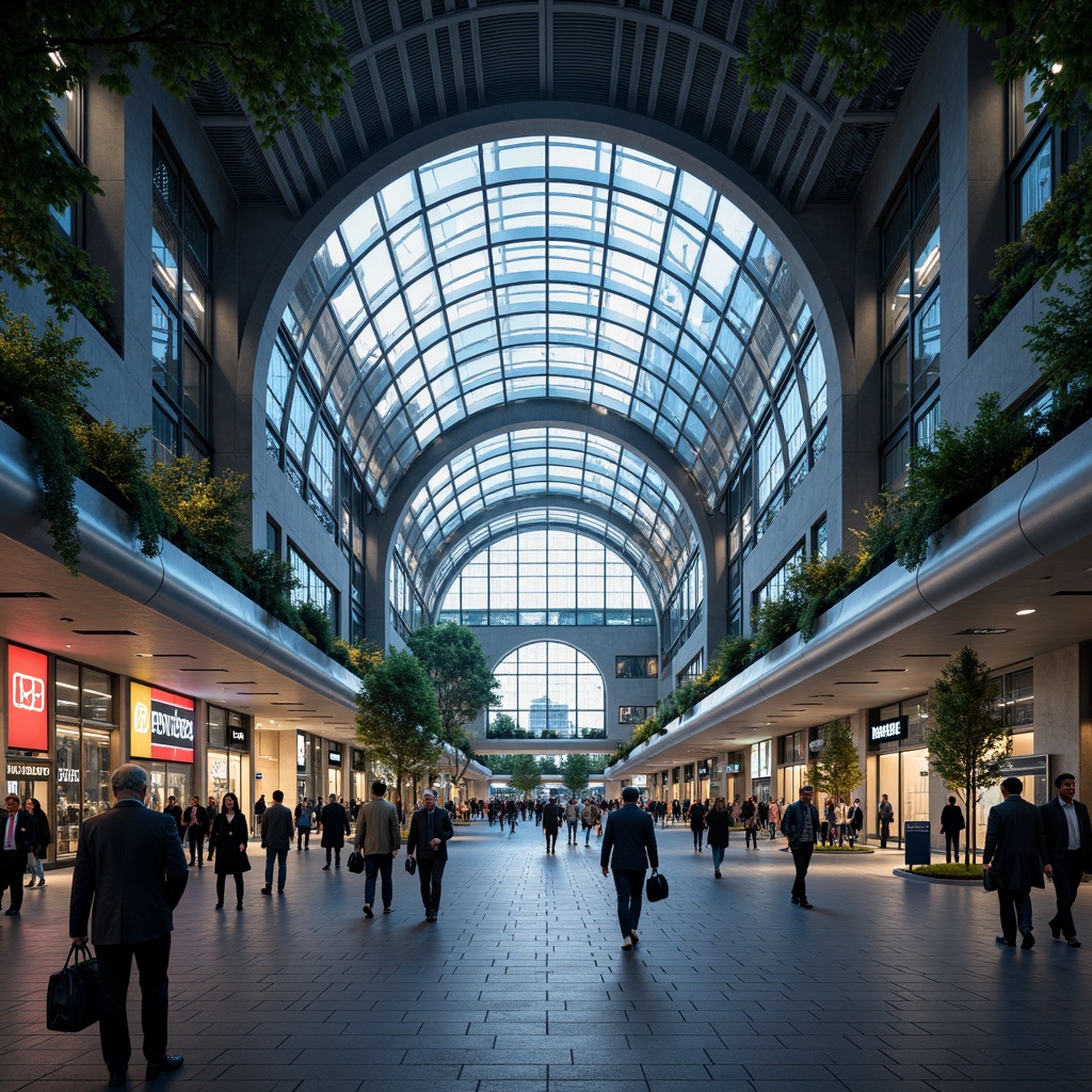 Prompt: Bustling metropolitan hub, modern train station architecture, sleek lines, futuristic curves, stainless steel accents, vibrant LED lighting, dynamic signage, bustling pedestrian traffic, urban soundscape, morning rush hour atmosphere, soft natural light, shallow depth of field, 1/2 composition, panoramic view, realistic textures, ambient occlusion.