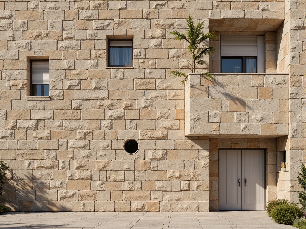 Prompt: Weathered limestone facade, rough-hewn textures, organic forms, natural earth tones, rustic charm, modern minimalist accents, clean lines, geometric patterns, subtle veining, tactile surfaces, dramatic shadows, warm ambient lighting, high-contrast photography, shallow depth of field, 1/2 composition, realistic rendering, intricate stonework details.