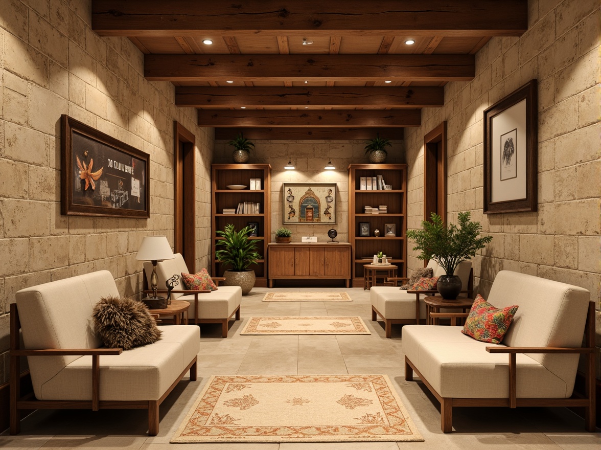 Prompt: Warm earthy tones, natural stone walls, wooden accents, distressed finishes, rustic metal fixtures, cozy waiting areas, vintage dental equipment displays, traditional Indian patterns, warm beige floors, creamy white furniture, soft warm lighting, shallow depth of field, 3/4 composition, realistic textures, ambient occlusion.