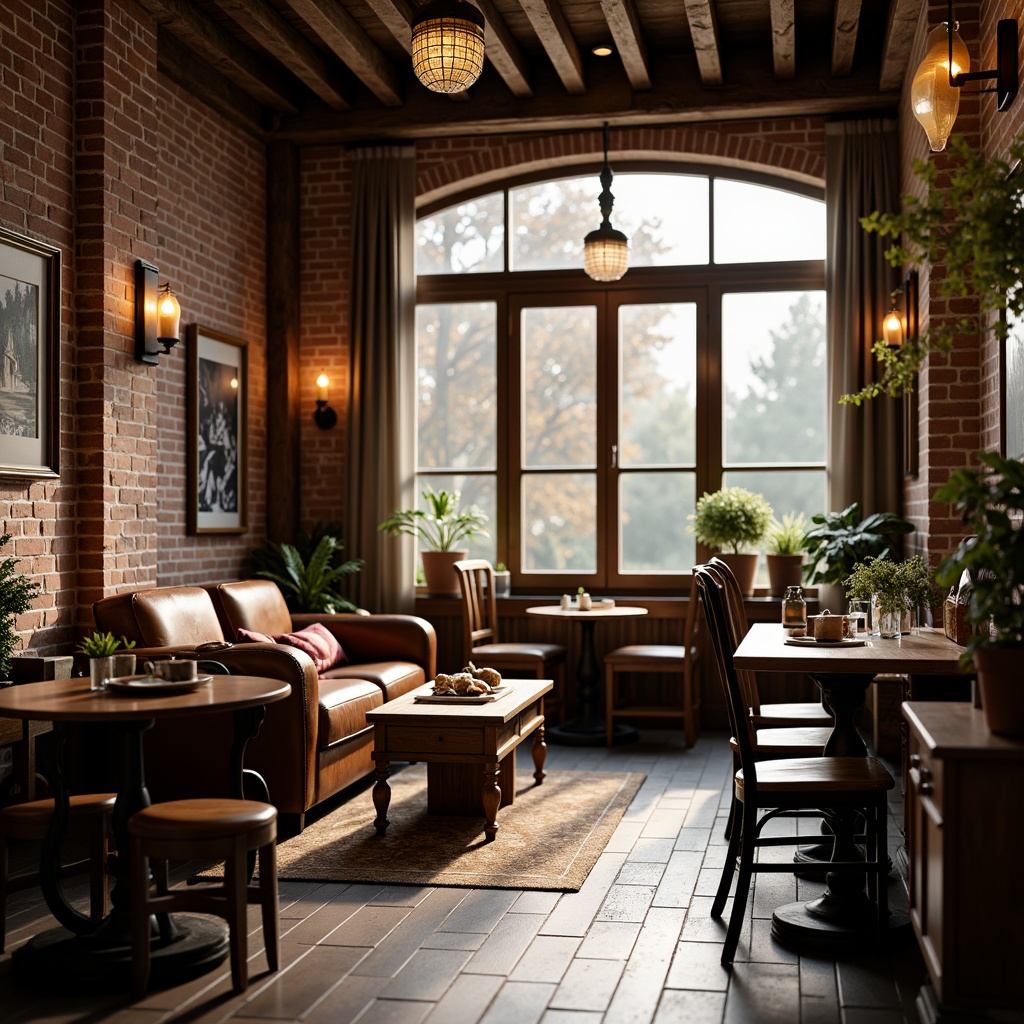 Prompt: Cozy coffee shop, traditional wooden furniture, vintage decor, rustic brick walls, warm earthy tones, comfortable sofas, plush armchairs, wooden tables, ornate metal chairs, rich brown leather upholstery, soft cushions, elegant chandeliers, warm candle lighting, aromatic coffee scents, morning sunlight, 1/2 composition, realistic textures, ambient occlusion.Please let me know if this meets your requirements or if you need any adjustments!