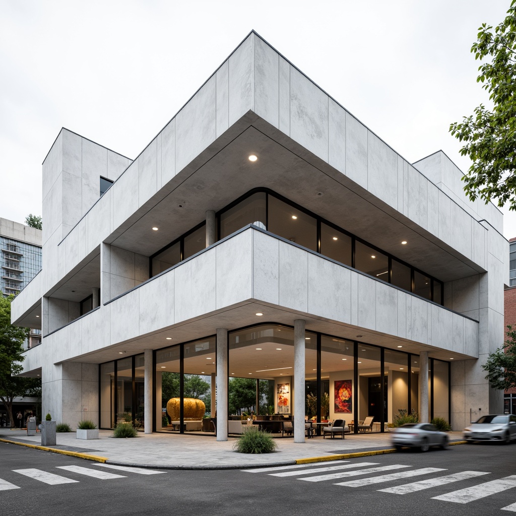 Prompt: Geometric Bauhaus building, white cement walls, large glass windows, minimalist decor, industrial metal pipes, exposed ductwork, functionalist design, rectangular forms, primary color accents, bold typography, abstract art pieces, urban cityscape, overcast day, soft diffused lighting, high contrast ratios, 1/1 composition, symmetrical framing, realistic material textures, subtle ambient occlusion.Please let me know if this meets your requirements!