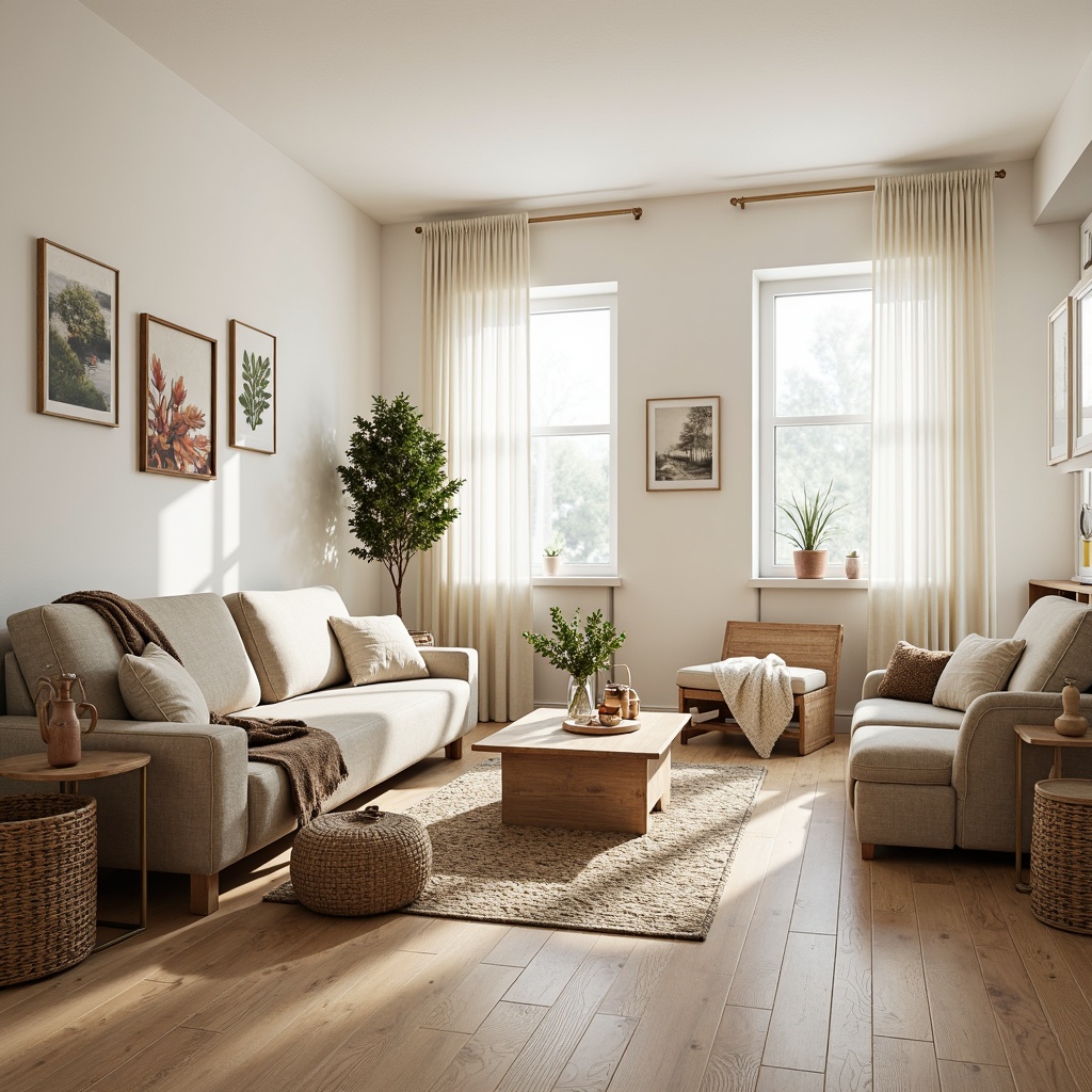 Prompt: Cozy Scandinavian living room, plush throw blankets, soft velvety sofas, natural wood accents, woven wicker furniture, creamy white walls, warm beige floors, minimalist decor, subtle patterned rugs, gentle morning light, softbox lighting, shallow depth of field, 2/3 composition, intimate atmosphere, realistic textures, ambient occlusion.