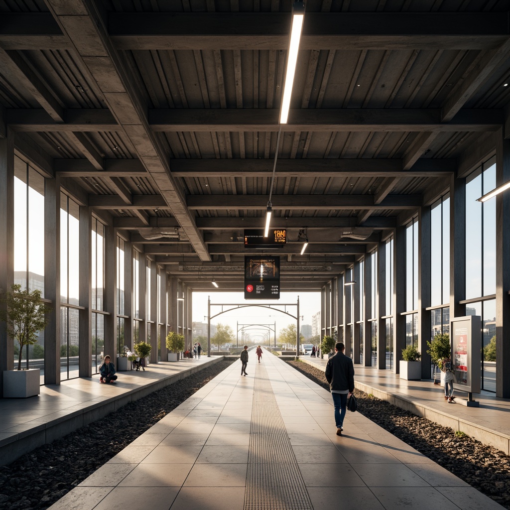 Prompt: Clean train station interior, minimalistic architecture, modern LED signage, sleek wayfinding systems, simplified navigation, intuitive information displays, subtle branding elements, neutral color palette, industrial materials, natural stone floors, stainless steel accents, ample natural light, airy atmosphere, shallow depth of field, 1/2 composition, soft warm lighting, realistic textures.