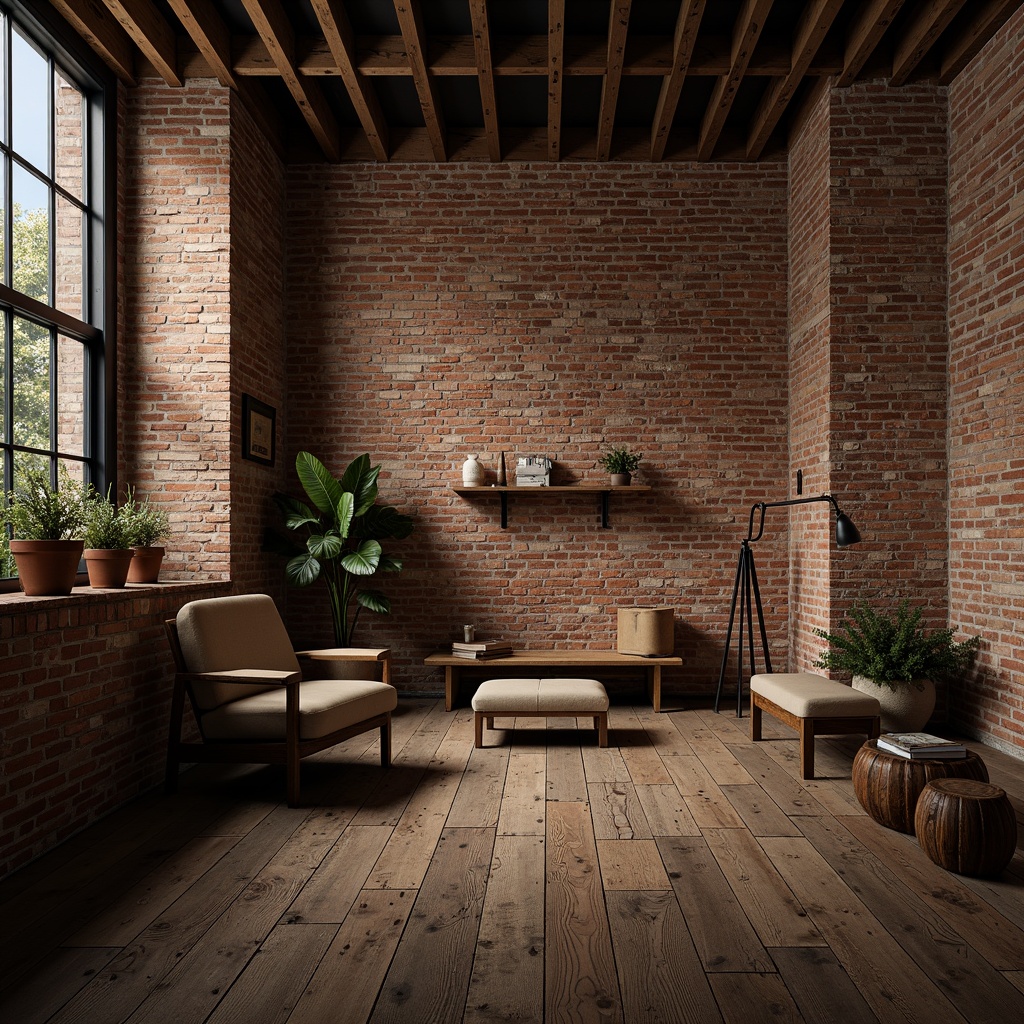 Prompt: Rustic brick walls, distressed wooden planks, rough-hewn stone surfaces, earthy tones, natural materials, organic textures, weathered finishes, industrial chic, urban loft atmosphere, moody lighting, dramatic shadows, 1/2 composition, atmospheric perspective, warm color palette, richly detailed, high-contrast rendering.