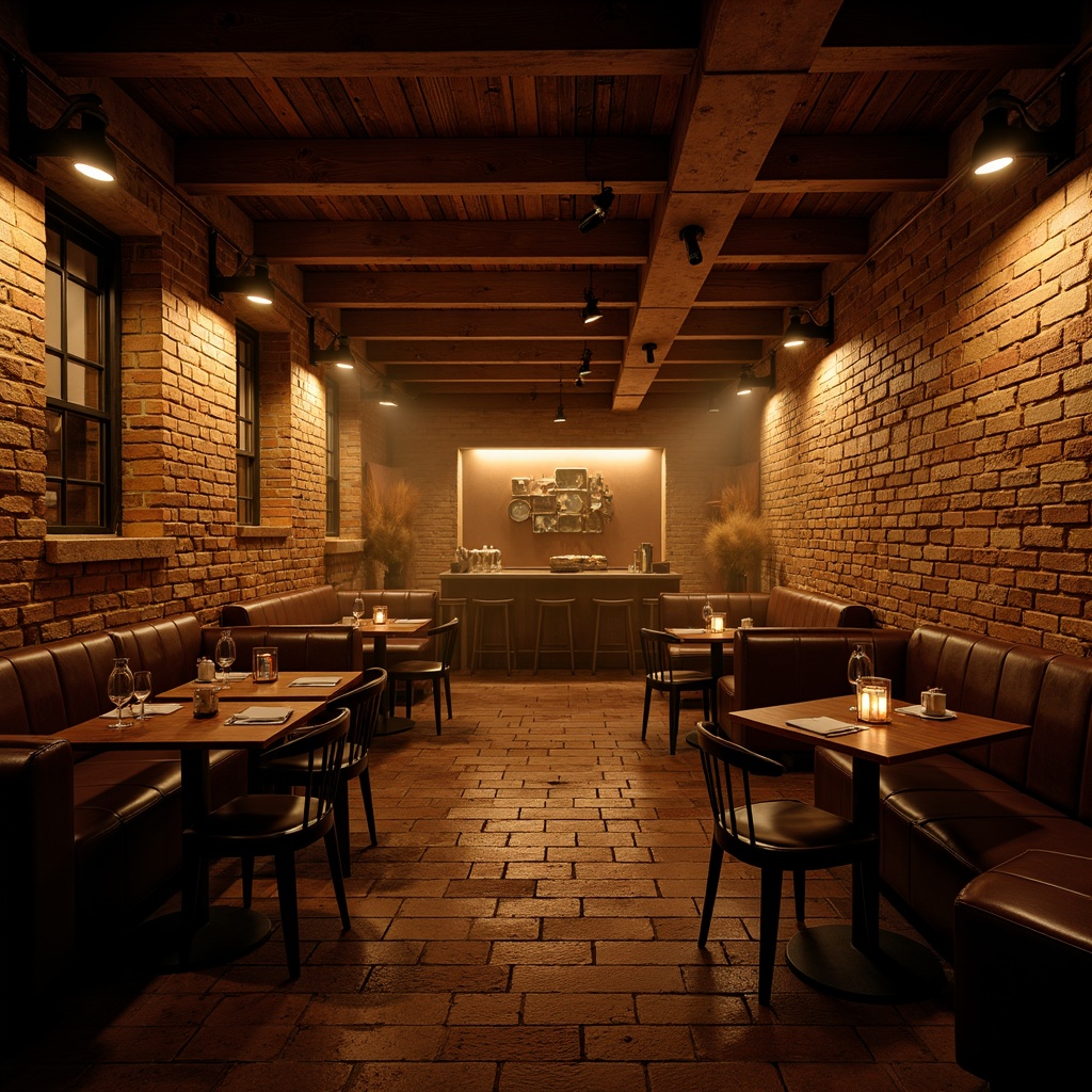 Prompt: Rustic nightclub, exposed brick walls, distressed wood textures, vintage metal accents, dimly lit atmosphere, warm golden lighting, stone floorings, earthy color palette, natural material blend, reclaimed wooden planks, rough-hewn stone features, industrial-style decor, metallic tone accents, mysterious ambiance, dramatic shadowing, high-contrast lighting, cinematic mood, atmospheric fog effects, 3D projection mapping.