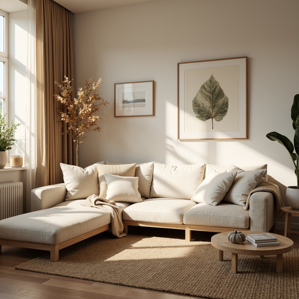 Prompt: Cozy Scandinavian living room, warm softbox lighting, natural wood accents, minimalist decor, light beige walls, creamy white furniture, woven textiles, organic shapes, subtle shadows, 1/1 composition, intimate atmosphere, gentle highlights, soft focus, Nordic-inspired patterns, earthy color palette, morning sunlight, subtle glow, ambient illumination.