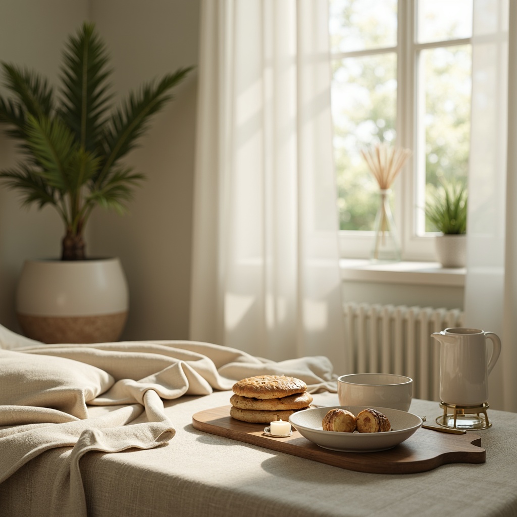 Prompt: Soft warm beige, gentle cream, calming sage green, soothing blue-grey, rich walnut wood tones, natural linen textures, elegant gold accents, subtle gradient effects, morning sunlight, shallow depth of field, 1/1 composition, realistic ambient occlusion.