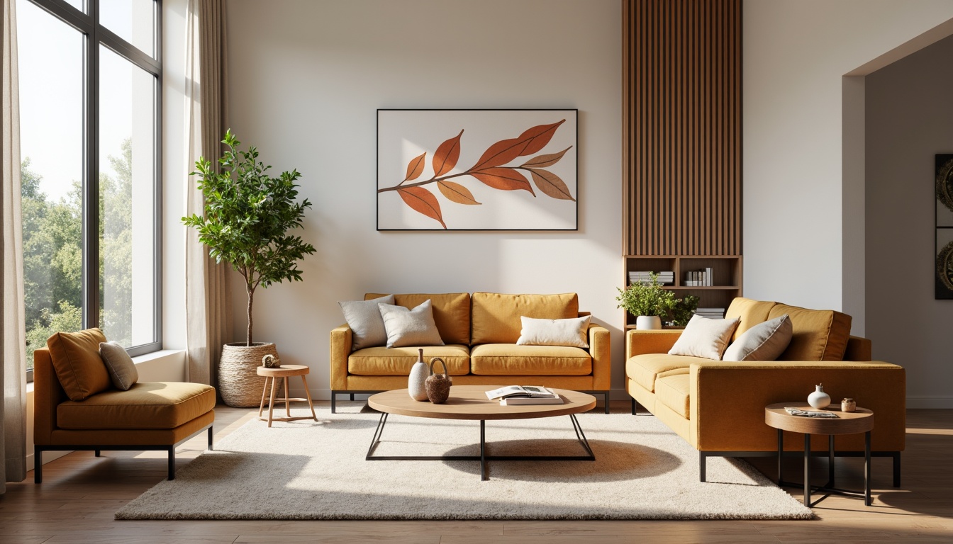 Prompt: Cozy living room, plush sectional sofas, velvet upholstery, wooden coffee tables, minimalist metal legs, soft cushions, pastel color palette, warm ambient lighting, floor-to-ceiling windows, natural textiles, woven baskets, potted plants, modern abstract artwork, geometric patterns, subtle color contrasts, 1/2 composition, shallow depth of field, realistic wood grain textures, soft focus effect.