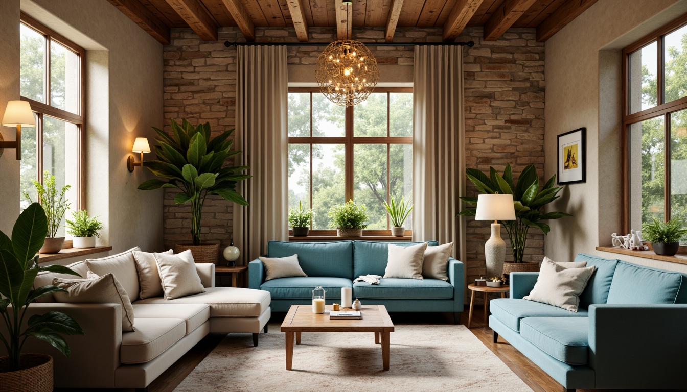 Prompt: Cozy nook, warm earthy tones, soft pastel hues, calming blue accents, natural wood textures, plush velvet fabrics, golden lighting fixtures, vintage decor items, rustic stone walls, lush greenery, comfortable seating areas, intimate atmosphere, relaxed mood, warm beige colors, creamy whites, soothing color palette, 1/2 composition, soft focus effect, warm ambient lighting.