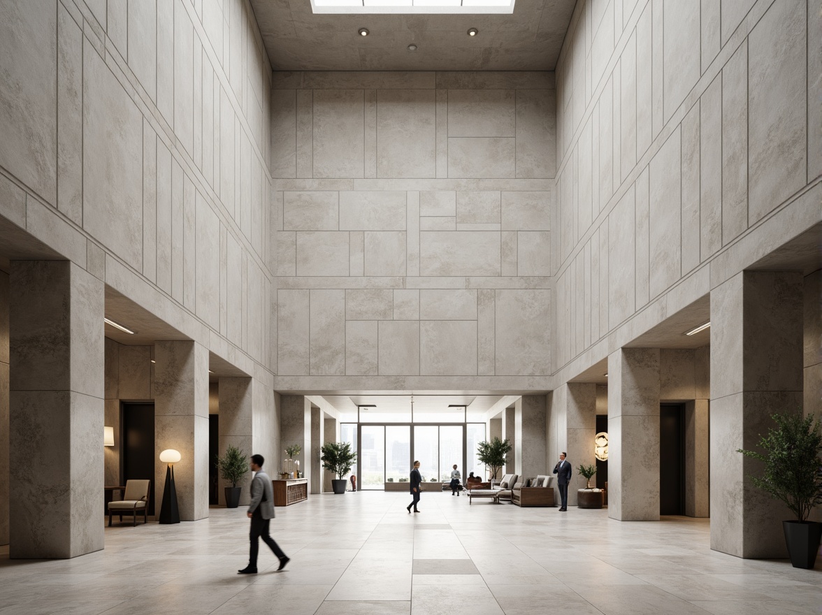 Prompt: Monolithic courthouse building, imposing stone fa\u00e7ade, clean lines, minimalist architecture, symmetrical composition, grand entrance, sleek metal doors, polished marble floors, high ceilings, natural light pouring in, subtle color palette, neutral tones, abstract art pieces, geometric patterns, modern furniture, minimal decor, airy atrium, open spaces, 1/1 composition, softbox lighting, shallow depth of field, realistic textures.