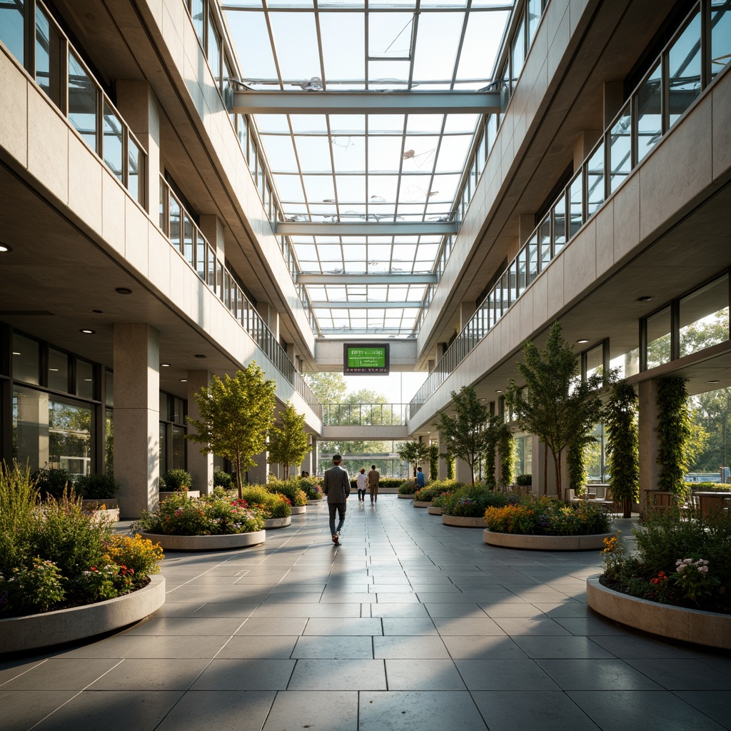 Prompt: Spacious bus station interior, high ceilings, clerestory windows, skylights, translucent roofing, natural stone flooring, minimal partitions, open spaces, curved lines, futuristic architecture, abundant greenery, living walls, vibrant flowers, indirect lighting, soft warm ambiance, shallow depth of field, 3/4 composition, panoramic view, realistic textures, ambient occlusion.