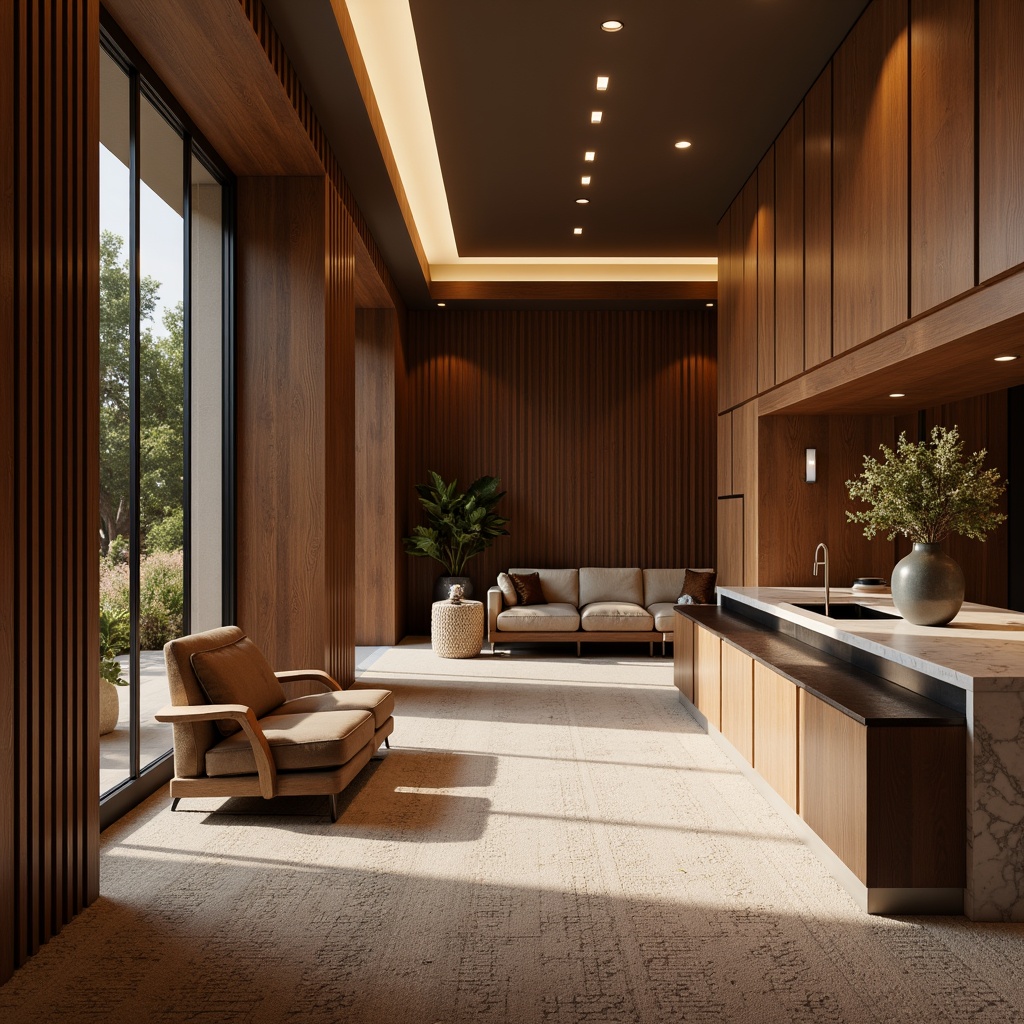 Prompt: Luxurious modern interior, high-end furniture, premium quality materials, rich wood tones, polished marble countertops, metallic accents, sleek glass surfaces, soft velvety carpets, ambient warm lighting, shallow depth of field, 1/2 composition, realistic textures, subtle reflective highlights.