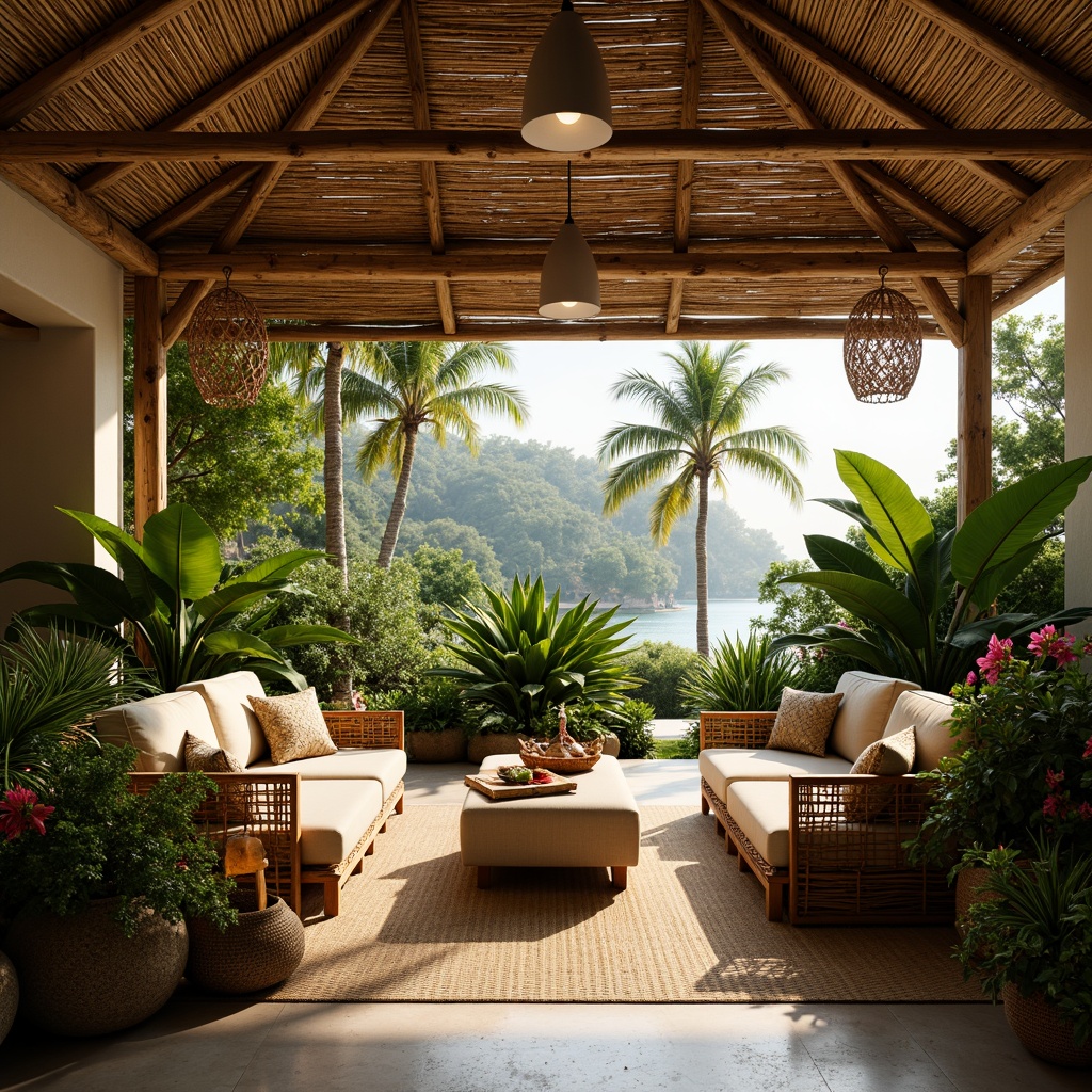 Prompt: Tropical villa, lush greenery, exotic flowers, rattan furniture, natural wood accents, woven textiles, bamboo ceilings, warm ambient lighting, pendant lanterns, wicker shades, coastal vibes, ocean breeze, sunny day, soft golden lighting, shallow depth of field, 1/1 composition, realistic textures, ambient occlusion.Please let me know if this meets your requirements!