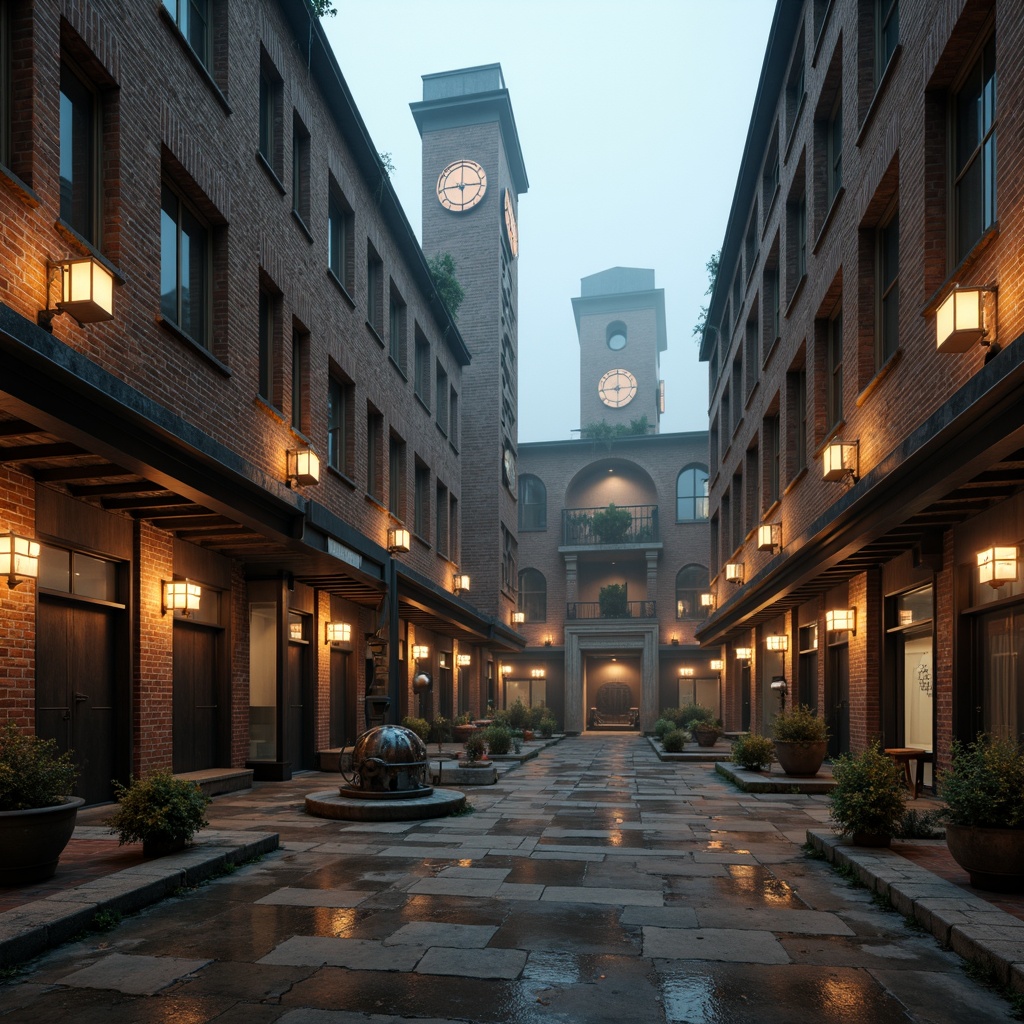 Prompt: Vast open courtyard, monastery-inspired industrial design, exposed brick walls, metal beams, reclaimed wood accents, natural stone flooring, minimalist decor, candlelit ambiance, soft warm lighting, atmospheric mist, foggy morning, abandoned machinery, distressed textures, vintage industrial equipment, old clock towers, crumbling arches, mystical atmosphere, eerie silence, shallow depth of field, 1/1 composition, realistic render.