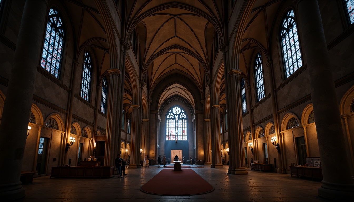 Prompt: Gothic cathedral, grand arched entrance, ribbed vaults, flying buttresses, stained glass windows, intricate stone carvings, pointed arches, dramatic verticality, ornate pinnacles, mysterious ambiance, soft warm lighting, shallow depth of field, 3/4 composition, panoramic view, realistic textures, ambient occlusion.