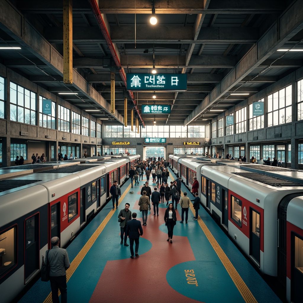 Prompt: Busy metropolitan hub, modern transportation system, sleek trains, crowded platforms, durable flooring materials, industrial-grade epoxy coatings, anti-slip surfaces, high-traffic resistance, vibrant color schemes, urban aesthetic, steel beams, concrete pillars, overhead signage, commuter rush hour, soft natural lighting, shallow depth of field, 1/1 composition, realistic textures, ambient occlusion.