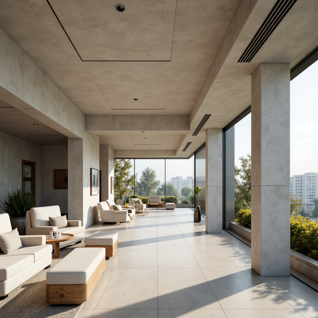 Prompt: Streamlined modern walls, smooth stucco finishes, curved lines, minimalist decorations, neutral color palette, sleek metallic accents, polished chrome trim, large glass windows, sliding doors, urban cityscape views, morning sunlight, softbox lighting, shallow depth of field, 1/1 composition, realistic reflections, ambient occlusion.