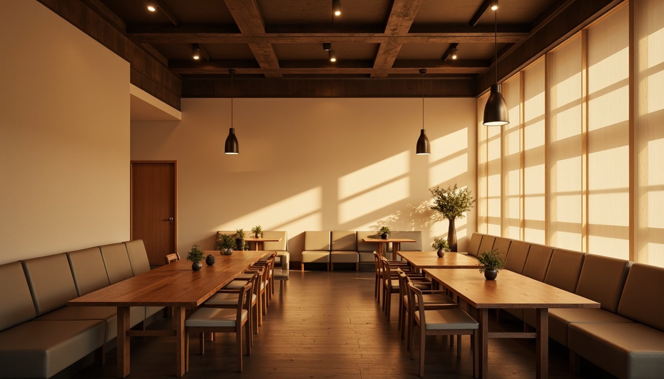 Prompt: Minimalist interior, soft warm glow, subtle lighting fixtures, sleek metal shades, frosted glass diffusers, recessed ceiling lights, hidden LED strips, simple wooden tables, low-profile sofas, monochromatic color scheme, matte finishes, ambient illumination, 1/1 composition, shallow depth of field, realistic textures, subtle shadows.