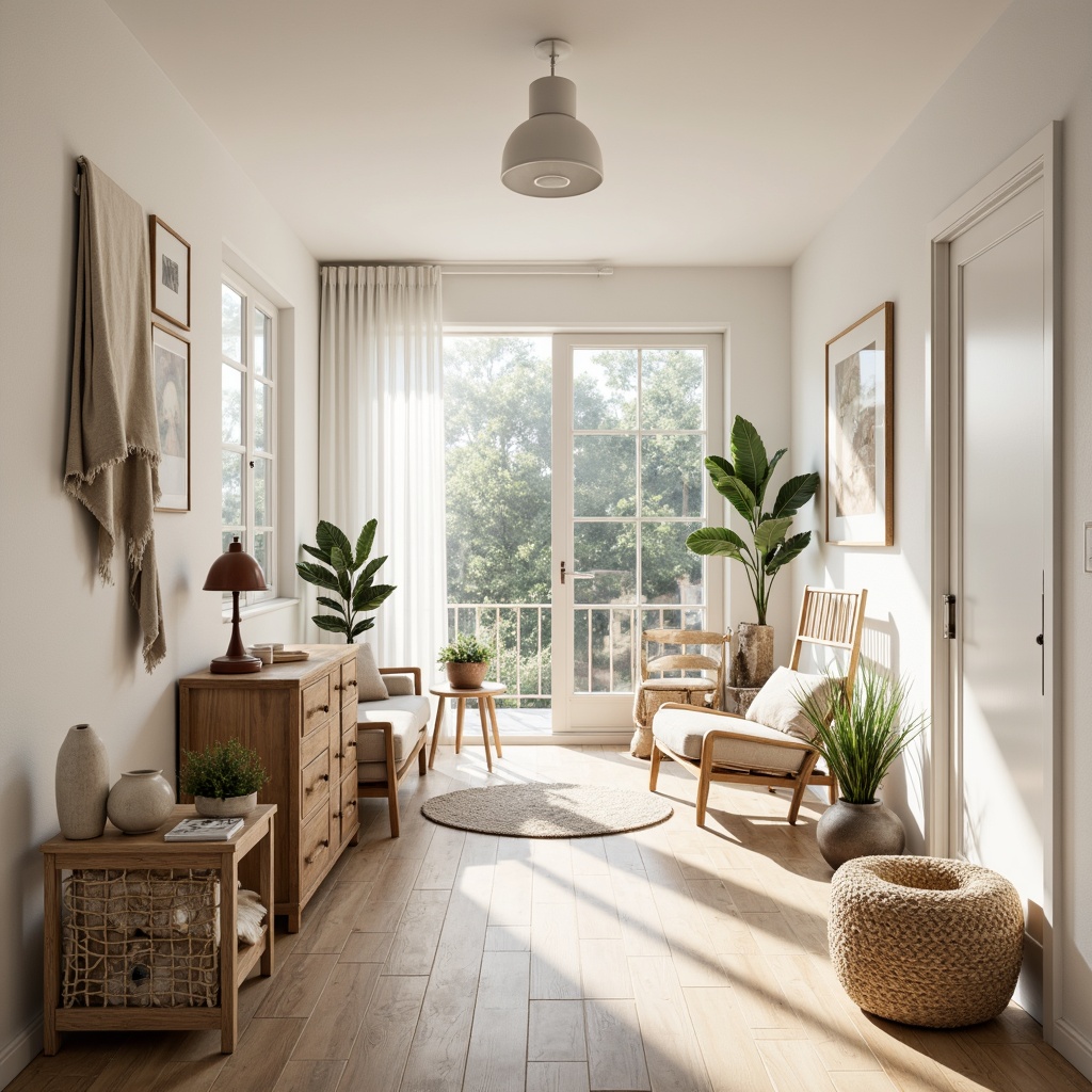 Prompt: Light-filled Scandinavian hall, minimalist decor, white walls, polished wood floors, large windows, sliding glass doors, sheer curtains, natural textiles, woven baskets, potted greenery, Nordic-inspired furniture, wooden accents, soft pastel colors, warm beige tones, cozy atmosphere, abundant daylight, indirect sunlight, gentle shadows, 1/1 composition, symmetrical balance, realistic reflections, ambient occlusion.