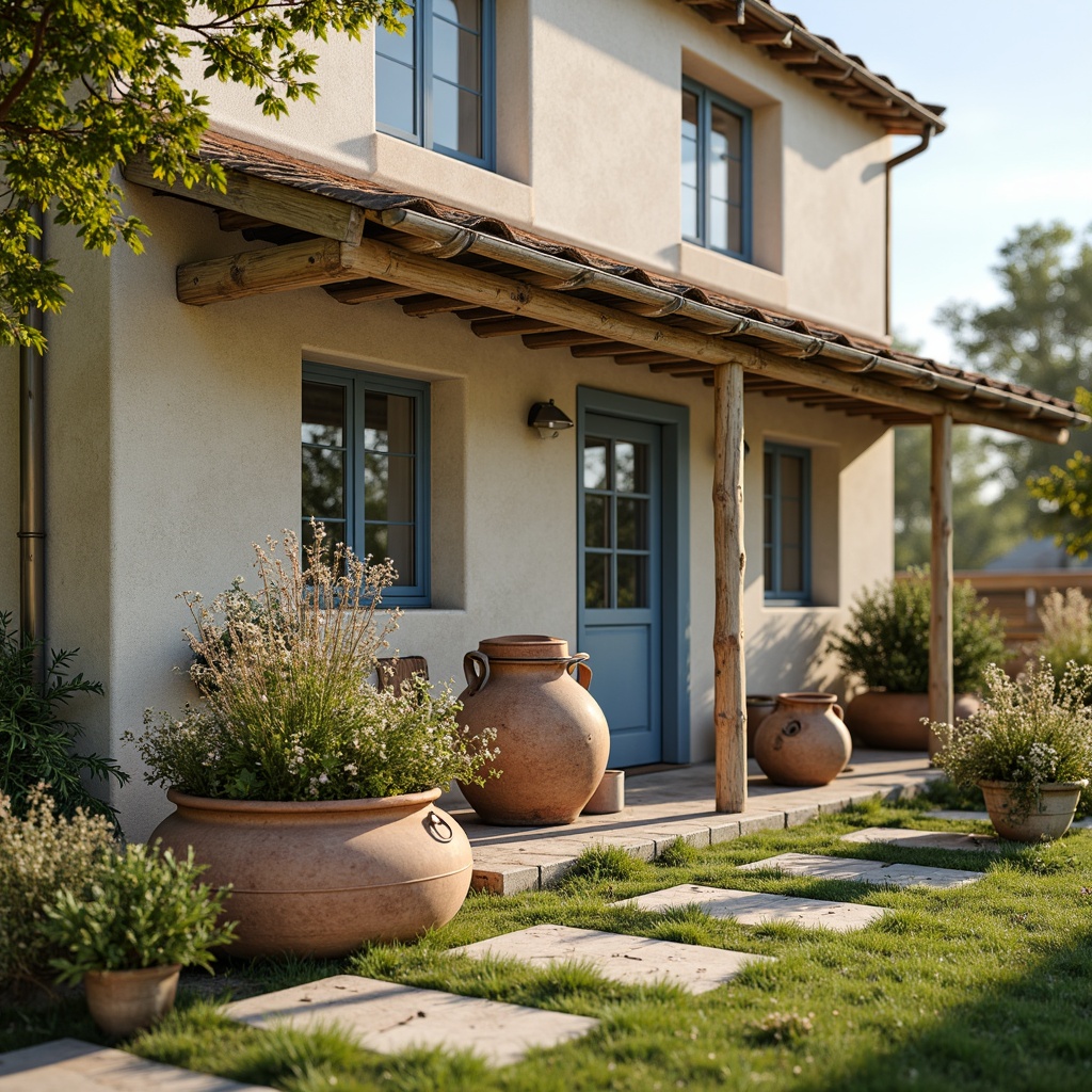 Prompt: Rustic countryside, charming farmhouse, soft creamy whites, warm beige tones, gentle blues, muted greens, distressed wood accents, vintage metalware, earthy terracotta pots, lush greenery, blooming wildflowers, sunny afternoon, warm golden lighting, shallow depth of field, 1/1 composition, realistic textures, ambient occlusion.