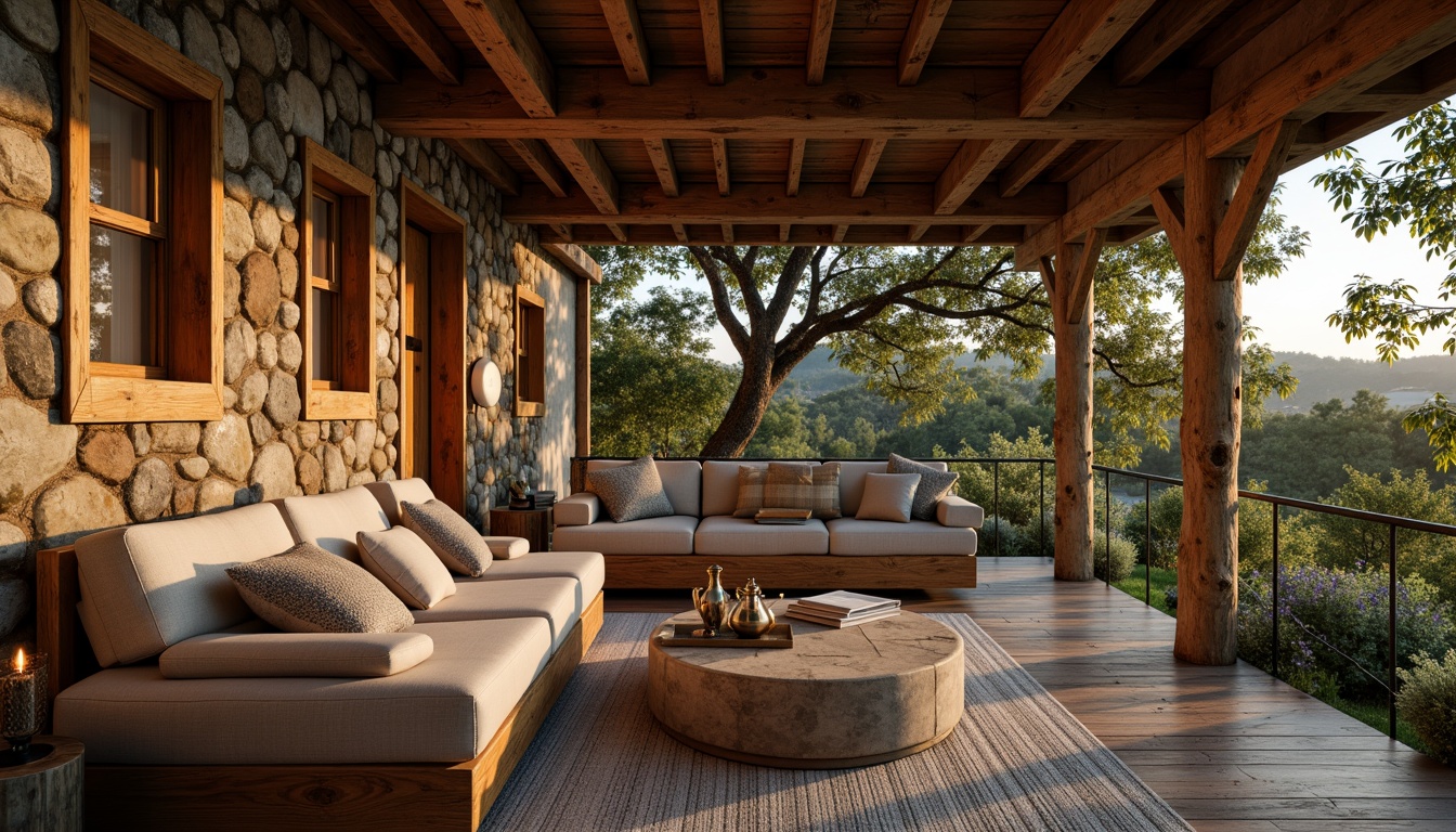 Prompt: Rustic wooden cabin, earthy tones, warm beige, weathered wood accents, natural stone walls, vintage metal decorations, distressed finishes, soft candlelight, cozy atmosphere, warm color scheme, nature-inspired hues, mossy greenery, sky blue undertones, golden sunset, shallow depth of field, 1/1 composition, realistic textures, ambient occlusion.