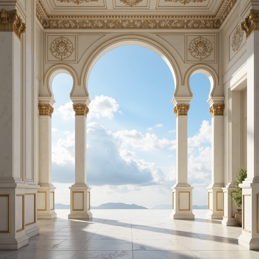 Prompt: Soft sky blue hues, creamy whites, warm beige tones, rich gold accents, ornate details, neoclassical architecture, grandiose columns, intricate moldings, symmetrical compositions, subtle gradient effects, gentle cloud formations, serene atmospheric perspective, shallow depth of field, 1/2 composition, realistic textures, ambient occlusion.