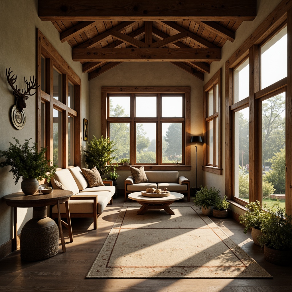 Prompt: Rustic countryside setting, traditional vernacular architecture, wooden window frames, ornate carvings, earthy tones, natural materials, blended with modern innovative techniques, double glazing, solar windows, energy-efficient systems, minimal ornamentation, clean lines, rectangular shapes, large glass panes, subtle shading devices, ambient lighting effects, warm afternoon sun, shallow depth of field, 2/3 composition, realistic textures, soft focus background.