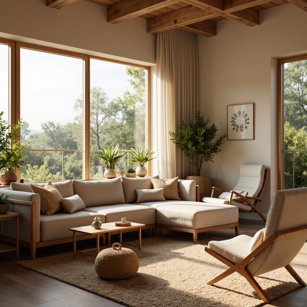 Prompt: Cozy living room, plush sectional sofa, soft cushions, wooden coffee table, minimalist decor, natural fiber rug, warm beige walls, large windows, bright sunlight, gentle breeze, comfortable reading nook, ergonomic chair, adjustable armrests, breathable fabric upholstery, sturdy oak wood frame, metallic legs, floor lamp, ambient lighting, shallow depth of field, 3/4 composition, realistic textures, subtle shadows.