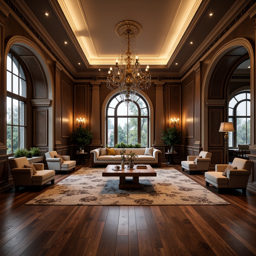 Prompt: Elegant home gym, neoclassical style, dark hardwood floors, high-gloss finish, intricate inlays, marble accents, ornate moldings, luxurious furnishings, rich textiles, subtle lighting, warm color palette, classic columns, arched windows, grand chandeliers, refined architectural details, soft focus, shallow depth of field, 1/2 composition, realistic textures, ambient occlusion.