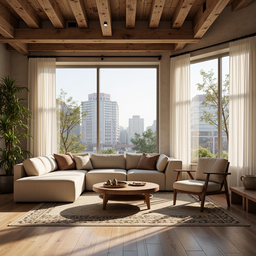 Prompt: Soft warm lighting, cozy ambiance, Nordic-inspired furniture, minimal ornamentation, natural wood tones, light-colored fabrics, geometric patterns, industrial-chic decor, urban loft atmosphere, large windows, sheer curtains, soft shadows, ambient glow, 1/1 composition, realistic textures, subtle color palette, calm mood, inviting atmosphere.