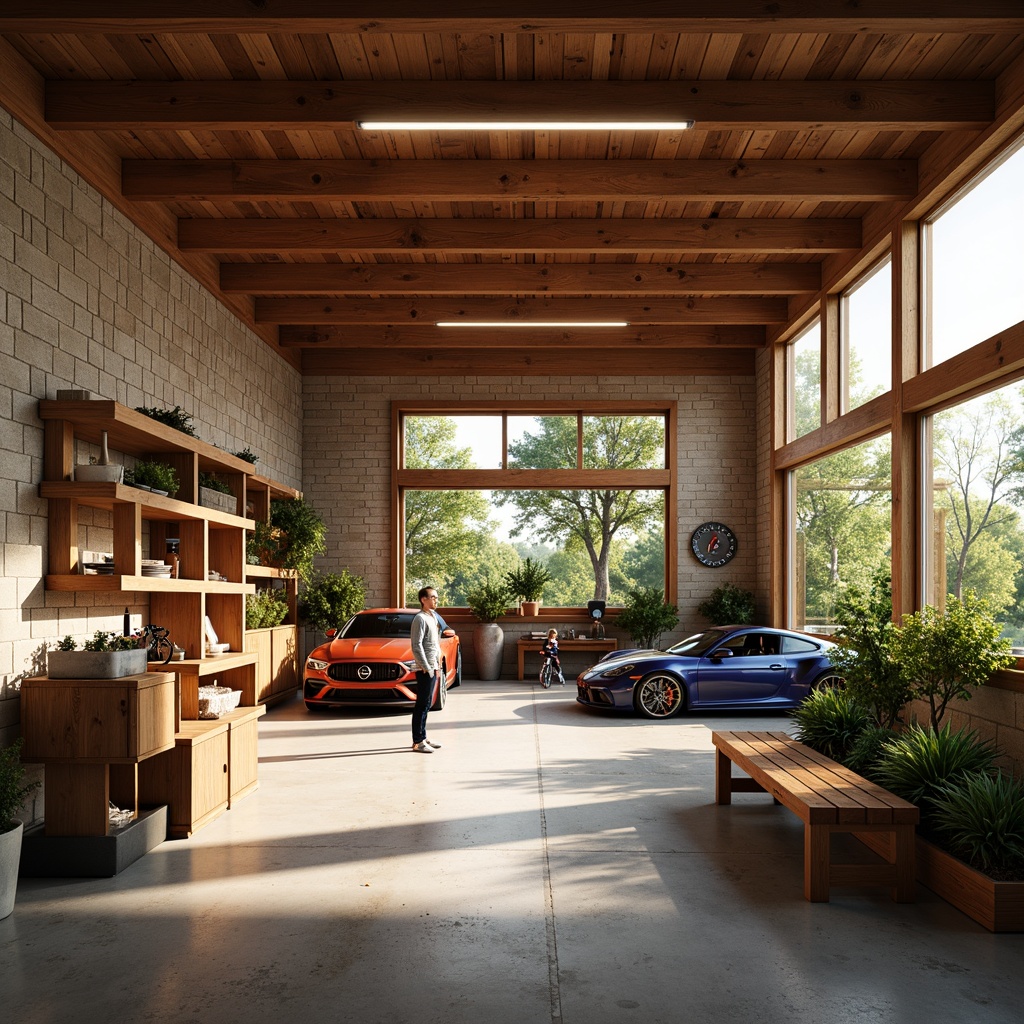 Prompt: Vibrant family garage, warm earthy tones, rustic wooden accents, metal tools, sporty cars, sleek bicycles, bold stripes, industrial lighting, concrete floors, cozy nooks, natural stone walls, modern minimalist decor, soft pastel hues, afternoon sunlight, shallow depth of field, 1/1 composition, realistic textures, ambient occlusion.