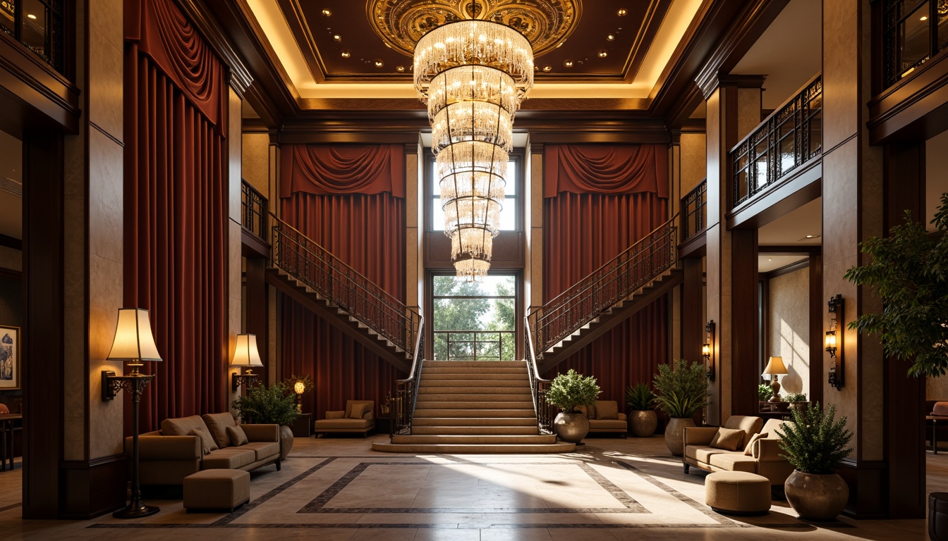 Prompt: Elegant chandelier, crystal droplets, luxurious foyer, grand staircase, opulent furnishings, velvet drapes, marble floors, ambient warm glow, softbox lighting, cinematic color palette, dramatic shadows, symmetrical composition, ornate metalwork, gilded accents, lavish decorations, majestic entrance hall, high ceiling, spacious interior, sophisticated ambiance, refined elegance.