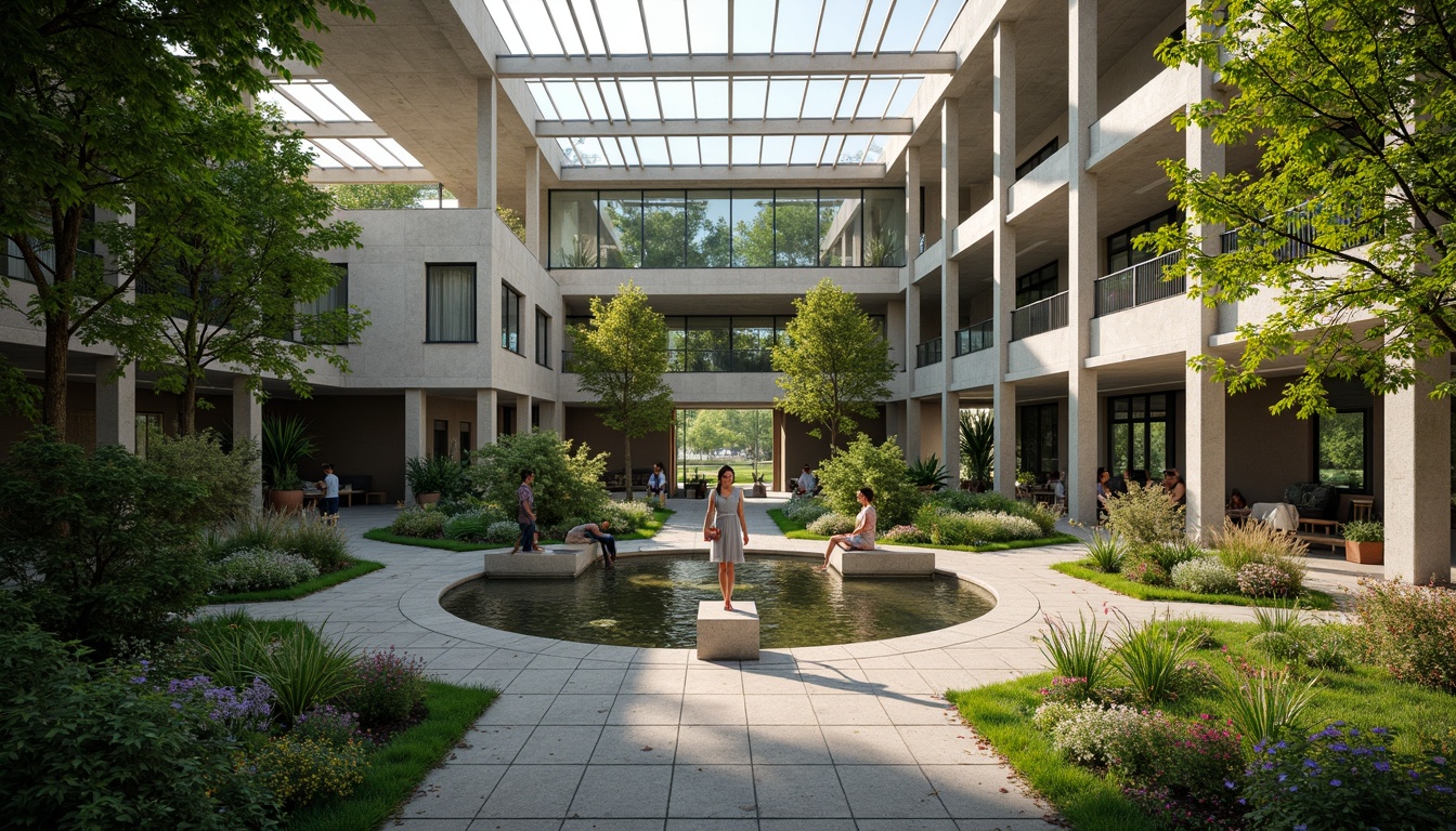 Prompt: Serene memorial garden, lush greenery, tranquil water features, walking paths, benches, commemorative sculptures, natural stone monuments, glass atrium, modern minimalist architecture, large skylights, warm soft lighting, shallow depth of field, 3/4 composition, panoramic view, realistic textures, ambient occlusion.