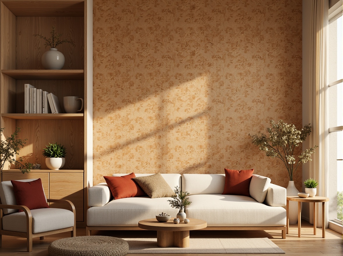 Prompt: Earthy cork walls, natural texture, warm beige tones, soft golden hues, rustic brown accents, earthy red undertones, creamy white highlights, organic patterns, minimalist decor, cozy atmosphere, warm ambient lighting, shallow depth of field, 1/1 composition, realistic textures, ambient occlusion.