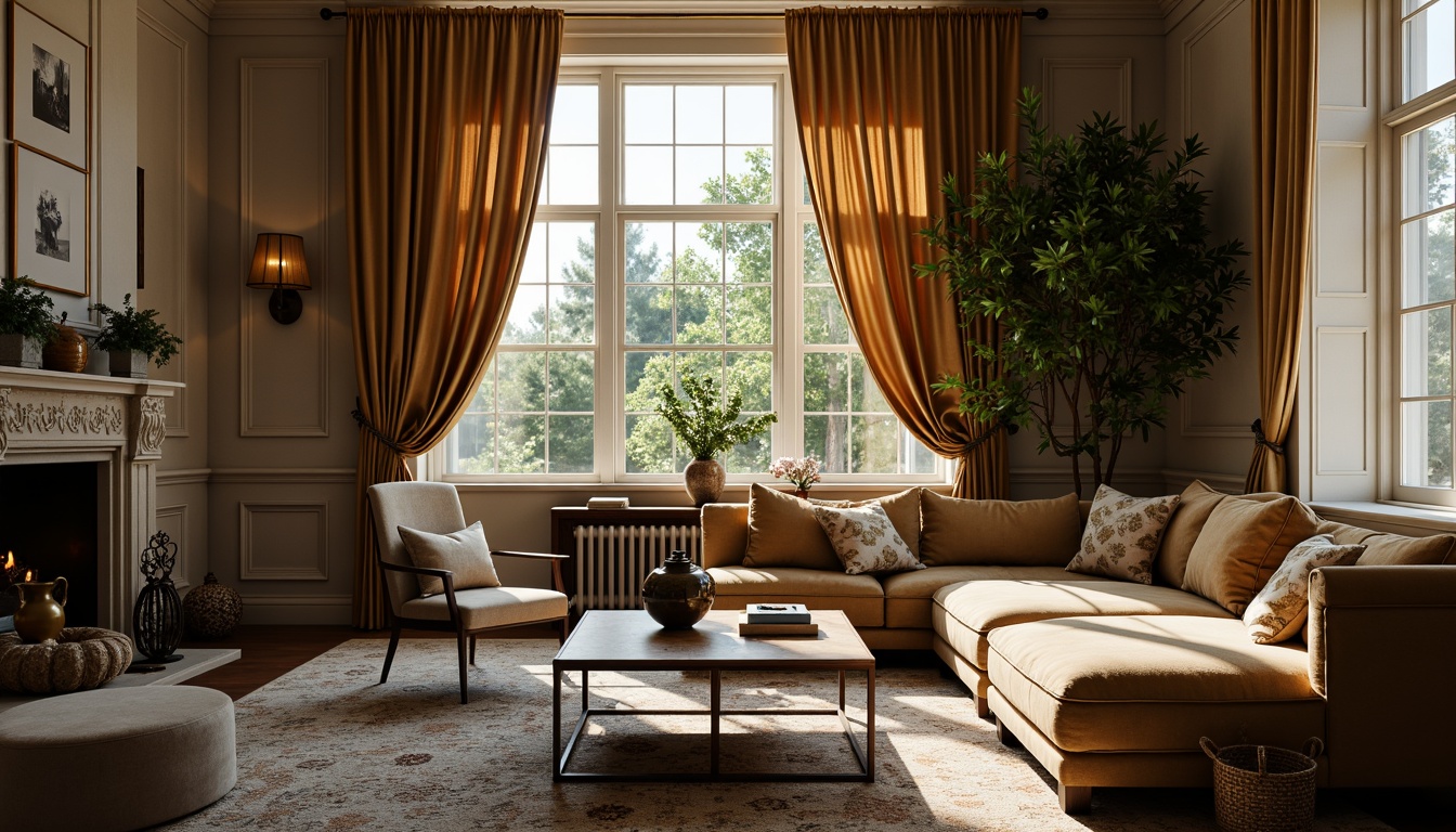 Prompt: Luxurious velvet fabrics, rich jewel-toned colors, soft warm lighting, intimate cozy atmosphere, plush throw pillows, comfortable upholstery, natural fiber rugs, elegant drapery, sophisticated patterns, subtle textures, inviting ambiance, warm beige tones, creamy whites, calming blues, soothing greens, relaxing yellows, ornate furniture, refined metallic accents, upscale interior design, classic timeless style, sophisticated modern twist.