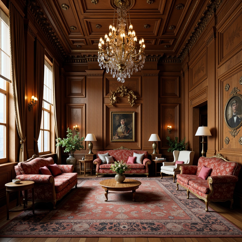 Prompt: Ornate antique furniture, rich wood tones, carved wooden details, velvet upholstery, golden accents, intricate patterns, luxurious fabrics, neoclassical architecture, grandiose chandeliers, symmetrical compositions, warm soft lighting, shallow depth of field, 1/1 composition, realistic textures, ambient occlusion.