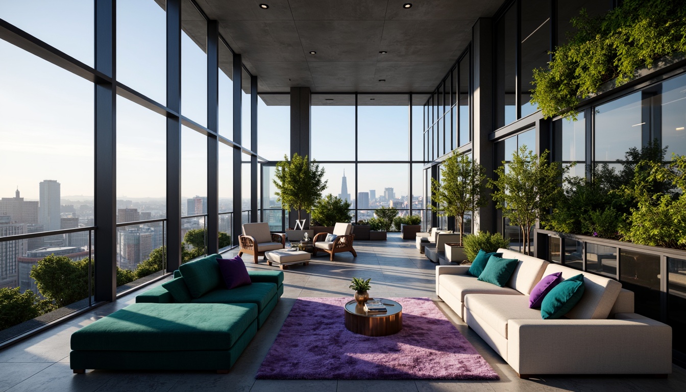 Prompt: Luxurious penthouse, sleek modern architecture, floor-to-ceiling windows, breathtaking cityscape views, lavish furnishings, rich velvety textures, jewel-toned color palette, emerald green accents, sapphire blue hues, amethyst purple shades, metallic gold finishes, soft cream whites, dramatic lighting effects, warm cozy ambiance, sophisticated urban chic style.